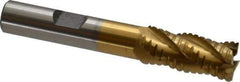 Interstate - 7/16" Diam, 1" LOC, 4 Flute Cobalt Roughing & Finishing Square End Mill - TiN Finish, 2-11/16" OAL, 3/8" Shank Diam, Weldon Shank, 30° Helix, Non-Centercutting - Exact Tool & Supply