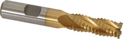 Interstate - 15/32" Diam, 1-1/4" LOC, 4 Flute Cobalt Roughing & Finishing Square End Mill - TiN Finish, 3-1/4" OAL, 1/2" Shank Diam, Weldon Shank, 30° Helix, Non-Centercutting - Exact Tool & Supply
