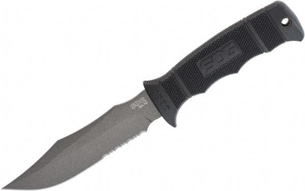 SOG Specialty Knives - 4-3/4" Long Blade, Powder-Coated Stainless Steel, Serrated, Survival Knife - 9" OAL, Glass-Reinforced Zytel Handle, Includes Nylon Sheath - Exact Tool & Supply