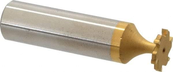 Made in USA - 1/2" Diam x 1/16" Face Width, Carbide-Tipped, 6 Teeth, Shank Connection Woodruff Keyseat Cutter - TiN Finish, 2-1/16" OAL x 1/2" Shank, Straight Teeth, ANSI 204, Old Standard 1 - Exact Tool & Supply