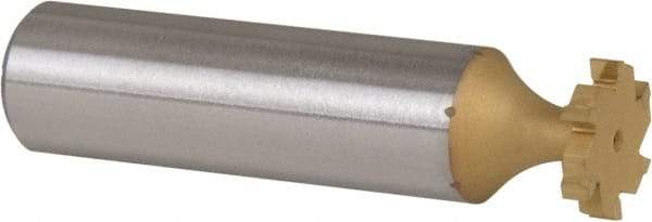 Made in USA - 1/2" Diam x 3/32" Face Width, Carbide-Tipped, 6 Teeth, Shank Connection Woodruff Keyseat Cutter - TiN Finish, 2-3/32" OAL x 1/2" Shank, Straight Teeth, ANSI 304, Old Standard 2 - Exact Tool & Supply