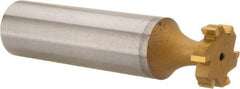 Made in USA - 1/2" Diam x 1/8" Face Width, Carbide-Tipped, 6 Teeth, Shank Connection Woodruff Keyseat Cutter - TiN Finish, 2-1/8" OAL x 1/2" Shank, Straight Teeth, ANSI 404, Old Standard 3 - Exact Tool & Supply