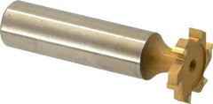 Made in USA - 3/4" Diam x 1/8" Face Width, Carbide-Tipped, 6 Teeth, Shank Connection Woodruff Keyseat Cutter - TiN Finish, 2-1/8" OAL x 1/2" Shank, Straight Teeth, ANSI 406, Old Standard 7 - Exact Tool & Supply