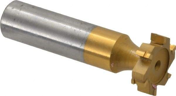 Made in USA - 3/4" Diam x 3/16" Face Width, Carbide-Tipped, 6 Teeth, Shank Connection Woodruff Keyseat Cutter - TiN Finish, 2-3/16" OAL x 1/2" Shank, Straight Teeth, ANSI 606, Old Standard 9 - Exact Tool & Supply