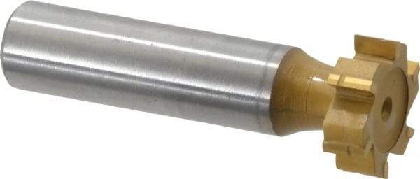Made in USA - 3/4" Diam x 1/4" Face Width, Carbide-Tipped, 6 Teeth, Shank Connection Woodruff Keyseat Cutter - TiN Finish, 2-1/4" OAL x 1/2" Shank, Straight Teeth, ANSI 806, Old Standard 91 - Exact Tool & Supply