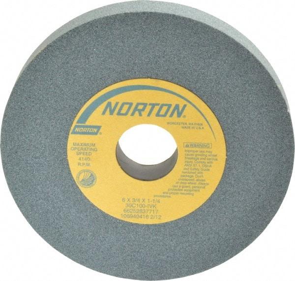 Norton - 6" Diam x 1-1/4" Hole x 3/4" Thick, I Hardness, 100 Grit Surface Grinding Wheel - Silicon Carbide, Type 1, Fine Grade, 4,140 Max RPM, Vitrified Bond, No Recess - Exact Tool & Supply
