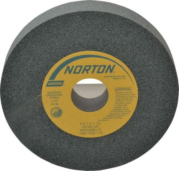 Norton - 6" Diam x 1-1/4" Hole x 1" Thick, I Hardness, 80 Grit Surface Grinding Wheel - Silicon Carbide, Type 1, Medium Grade, 4,140 Max RPM, Vitrified Bond, No Recess - Exact Tool & Supply