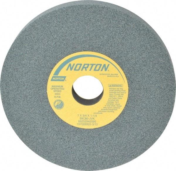 Norton - 7" Diam x 1-1/4" Hole x 3/4" Thick, J Hardness, 80 Grit Surface Grinding Wheel - Silicon Carbide, Type 1, Medium Grade, 3,600 Max RPM, Vitrified Bond, No Recess - Exact Tool & Supply