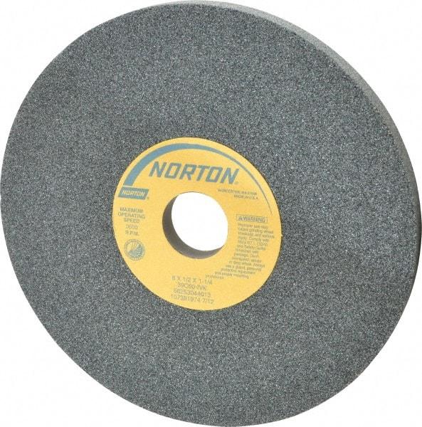 Norton - 8" Diam x 1-1/4" Hole x 1/2" Thick, I Hardness, 60 Grit Surface Grinding Wheel - Silicon Carbide, Type 1, Medium Grade, 3,600 Max RPM, Vitrified Bond, No Recess - Exact Tool & Supply