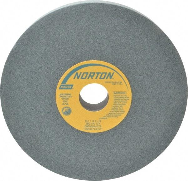 Norton - 8" Diam x 1-1/4" Hole x 1" Thick, I Hardness, 100 Grit Surface Grinding Wheel - Silicon Carbide, Type 1, Fine Grade, 3,600 Max RPM, Vitrified Bond, No Recess - Exact Tool & Supply