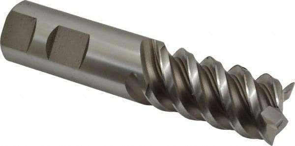 Interstate - 1" Diam, 2" LOC, 4 Flute Cobalt Roughing & Finishing Square End Mill - Uncoated, 4-1/2" OAL, 1" Shank Diam, Weldon Shank, 60° Helix, Centercutting, Regular Length - Exact Tool & Supply