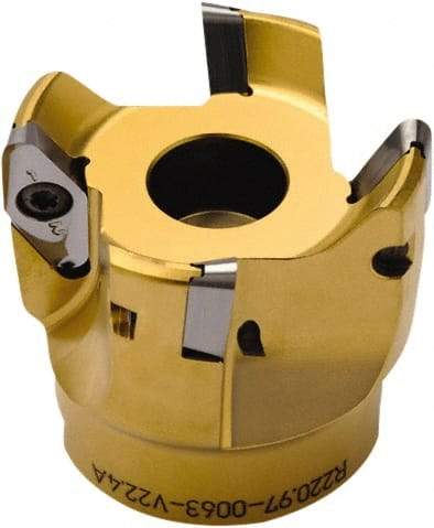 Seco - 4" Cut Diam, 0.394" Max Depth, 1-1/2" Arbor Hole, 5 Inserts, VPGX 2206 Insert Style, Indexable Copy Face Mill - 25,000 Max RPM, 2-1/4 High, Through Coolant - Exact Tool & Supply