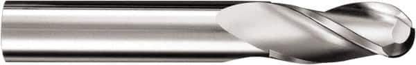SGS - 3/4" Diam, 1" LOC, 3 Flute Solid Carbide Ball End Mill - TiB2 Finish, Single End, 6" OAL, 3/4" Shank Diam, Spiral Flute - Exact Tool & Supply