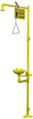 Bradley - 1-1/4" Inlet, 26 GPM shower Flow, Drench shower & Eyewash Station - Bowl, Triangular Pull Rod & Push Flag Activated, Galvanized Steel Pipe, Plastic Shower Head, 3 GPM Bowl Flow, Top or Mid Supply - Exact Tool & Supply