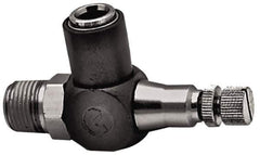 Norgren - 1/2" Tube Inlet x 1/2" NPTF Outlet Right Angle Adjustable Flow Control Valve - 5 to 150 psi, Needle Valve & Thermoplastic Material - Exact Tool & Supply
