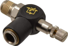 Norgren - 3/8" Tube Inlet x 1/4" NPTF Outlet Right Angle Adjustable Flow Control Valve - 5 to 150 psi, Needle Valve & Thermoplastic Material - Exact Tool & Supply