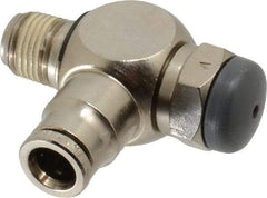 Norgren - 1/8" Tube Inlet x 1/4" NPT Outlet Tamper Resistant Flow Control Valve - 5 to 150 psi, Needle Valve & Brass Material - Exact Tool & Supply