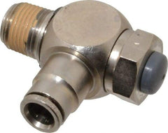 Norgren - 3/8" Tube Inlet x 3/8" NPT Outlet Tamper Resistant Flow Control Valve - 5 to 150 psi, Needle Valve & Brass Material - Exact Tool & Supply