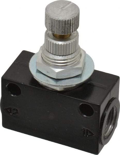 Norgren - 1/8" NPT Inlet x 1/8" NPT Outlet In-Line Flow Control Valve - 15 to 145 psi, Needle Valve & Aluminum Material - Exact Tool & Supply