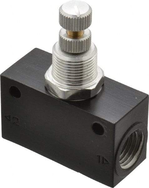 Norgren - 1/4" NPT Inlet x 1/4" NPT Outlet In-Line Flow Control Valve - 15 to 145 psi, Needle Valve & Aluminum Material - Exact Tool & Supply