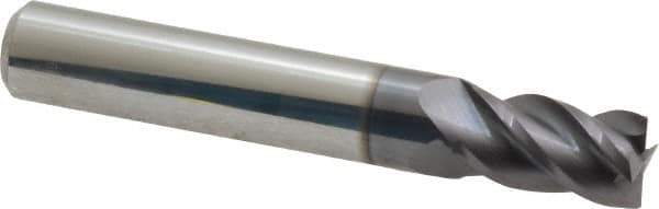 Accupro - 19/64", 1/2" LOC, 5/16" Shank Diam, 2" OAL, 4 Flute, Solid Carbide Square End Mill - Single End, AlTiN Finish, Spiral Flute, 40° Helix, Centercutting, Right Hand Cut, Right Hand Flute - Exact Tool & Supply