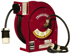 Reelcraft - 12 AWG, 45' Cable Length, Cord & Cable Reel with Outlet End - 1 Outlet, NEMA 5-20R, 20 Amps, 125 Volts, SJEOOW Cable, Red Reel - Exact Tool & Supply
