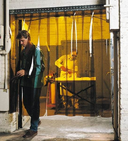 Steiner - 8 Ft. Wide x 6 Ft. High x 0.08 Inch Thick, Vinyl Strip Welding Curtain Kit - Amber with Pipe Mount Clamping Hardware - Exact Tool & Supply