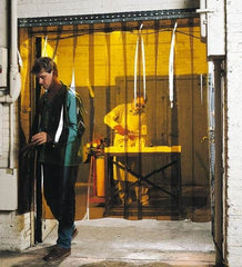 Steiner - 8 Ft. Wide x 6 Ft. High x 0.08 Inch Thick, Vinyl Strip Welding Curtain Kit - Amber with Pipe Mount Clamping Hardware - Exact Tool & Supply