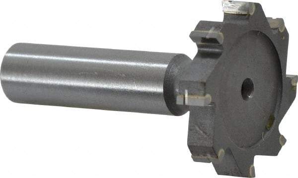 Made in USA - 1-3/8" Diam x 1/4" Face Width, Carbide-Tipped, 8 Teeth, Shank Connection Woodruff Keyseat Cutter - Uncoated, 2-1/4" OAL x 1/2" Shank, Straight Teeth, ANSI 811, Old Standard 22 - Exact Tool & Supply