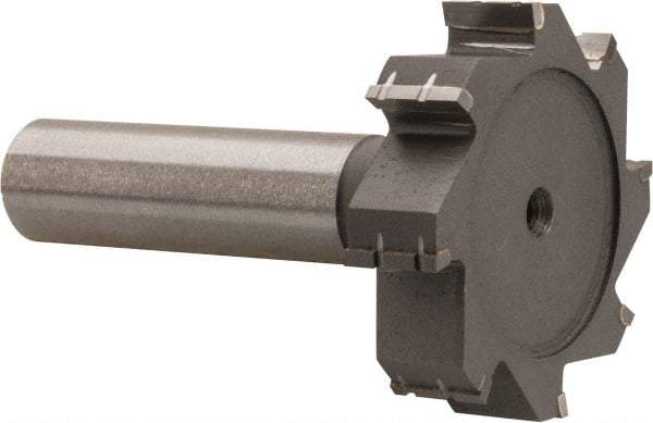 Made in USA - 1-1/2" Diam x 3/8" Face Width, Carbide-Tipped, 8 Teeth, Shank Connection Woodruff Keyseat Cutter - Uncoated, 2-3/8" OAL x 1/2" Shank, Straight Teeth, ANSI 1212, Old Standard G - Exact Tool & Supply