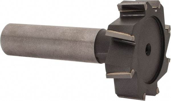 Made in USA - 1-3/8" Diam x 3/8" Face Width, Carbide-Tipped, 8 Teeth, Shank Connection Woodruff Keyseat Cutter - Uncoated, 2-3/8" OAL x 1/2" Shank, Staggered Teeth, ANSI 1211, Old Standard F - Exact Tool & Supply