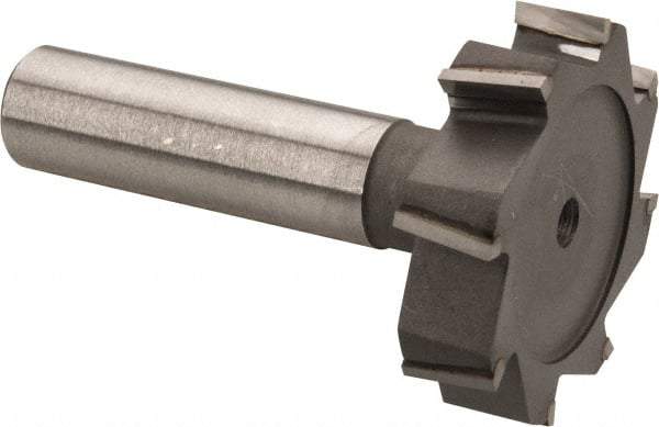 Made in USA - 1-1/2" Diam x 3/8" Face Width, Carbide-Tipped, 8 Teeth, Shank Connection Woodruff Keyseat Cutter - Uncoated, 2-3/8" OAL x 1/2" Shank, Staggered Teeth, ANSI 1212, Old Standard G - Exact Tool & Supply