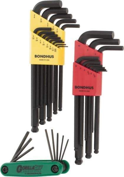 Bondhus - 30 Piece Hex Key Set - Hex Range 0.05 to 3/8", Protanium - Exact Tool & Supply