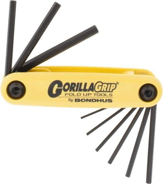Bondhus - 9 Piece Fold-Up Hex Key Set - Hex Range 0.05 to 3/16" - Exact Tool & Supply