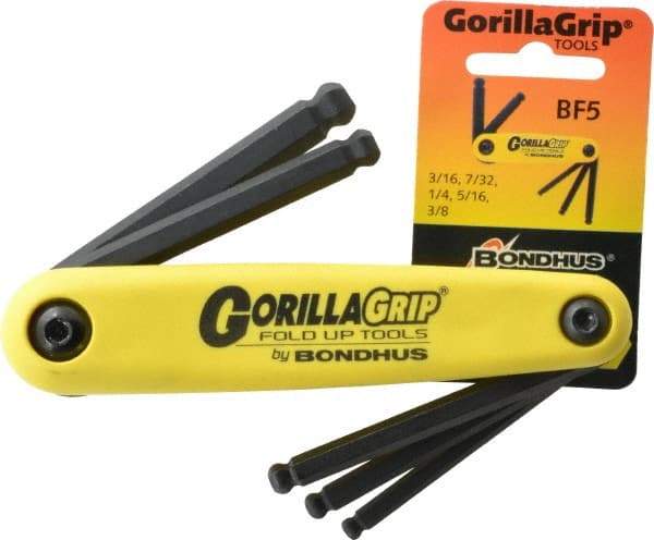 Bondhus - 5 Piece Fold-Up Hex Key Set - Hex Range 3/16 to 3/8" - Exact Tool & Supply