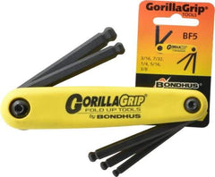 Bondhus - 5 Piece Fold-Up Hex Key Set - Hex Range 3/16 to 3/8" - Exact Tool & Supply