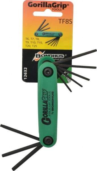 Bondhus - 8 Piece T6 to T25 Fold-Up Torx/Hex Combo Key Set - T6, T7, T8, T9, T10, T15, T20, T25 Torx Size - Exact Tool & Supply