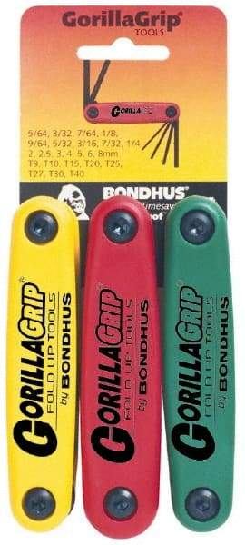 Bondhus - 24 Piece T9 to T40 Fold-Up Torx/Hex Combo Key Set - T9, T10, T15, T20, T25, T27, T30, T40 Torx Size - Exact Tool & Supply