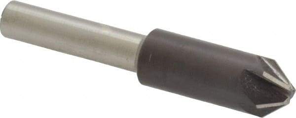 Interstate - 3/8" Head Diam, 1/4" Shank Diam, 6 Flute 82° High Speed Steel Countersink - Bright Finish, 2" OAL, Single End, Straight Shank, Right Hand Cut - Exact Tool & Supply