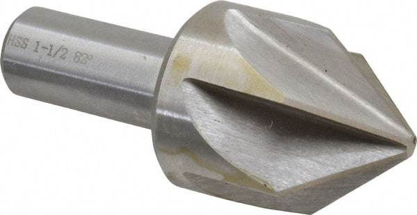 Interstate - 1-1/2" Head Diam, 3/4" Shank Diam, 6 Flute 82° High Speed Steel Countersink - Bright Finish, 3-1/2" OAL, Single End, Straight Shank, Right Hand Cut - Exact Tool & Supply