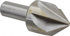 Interstate - 1-1/2" Head Diam, 3/4" Shank Diam, 6 Flute 82° High Speed Steel Countersink - Bright Finish, 3-1/2" OAL, Single End, Straight Shank, Right Hand Cut - Exact Tool & Supply