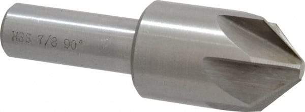 Interstate - 7/8" Head Diam, 1/2" Shank Diam, 6 Flute 90° High Speed Steel Countersink - Bright Finish, 2-3/4" OAL, Single End, Straight Shank, Right Hand Cut - Exact Tool & Supply