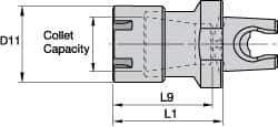 Kennametal - 0.04" to 5/8" Capacity, 45mm Projection, Modular Connection, ER20 Collet Chuck - 65mm OAL - Exact Tool & Supply