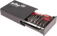 Wiha - 39 Piece, 1/4" Drive Screwdriver Tamperproof Bit Set - #1 & #2 Phillips, 5/64 to 5/32" Hex, TR8 to TR40 Torx, #0, #1, #2 & #3 Pozidriv, #1, #2 & #3 Square Recess, 6.5 & 8mm Slotted - Exact Tool & Supply
