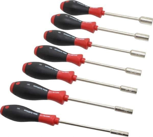 Wiha - 7 Piece 3/16 to 1/2" Nutdriver Set - Solid Shaft, Cushion Grip Handle - Exact Tool & Supply