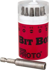 Proto - 10 Piece, 1/4" Drive Screwdriver Insert Bit Set - #1, #2 & #3 Phillips, T10 & T15 Torx, 4F-5R, 8F-10R & 10F-12R Slotted - Exact Tool & Supply