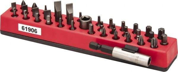 Proto - 38 Piece, Screwdriver Insert Bit Set - #0, #1, #2, #3 & Reduced Dia: #2 Phillips, T6 to T40 Torx, #1 & #2 Pozidriv, #0, #1, #2 & #3 Square Recess, 4F-5R, 6F-8R, 8F-10R, 10F-12R, 12F-14R & 14F-16R Slotted - Exact Tool & Supply