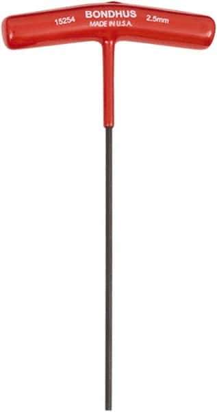 Bondhus - 2.5mm Hex, T-Handle Cushion Grip, Hex Key - 9" OAL, Metric System of Measurement - Exact Tool & Supply