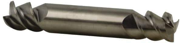 Accupro - 1/4", 3/8" LOC, 1/4" Shank Diam, 2-1/2" OAL, 3 Flute, Solid Carbide Square End Mill - Double End, Uncoated, Spiral Flute, 60° Helix, Centercutting, Right Hand Cut, Right Hand Flute - Exact Tool & Supply