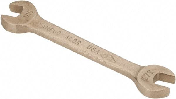 Ampco - 3/8" x 7/16" Nonsparking Open End Wrench - 5" OAL, Double End, Plain Finish, 15° Head Angle - Exact Tool & Supply
